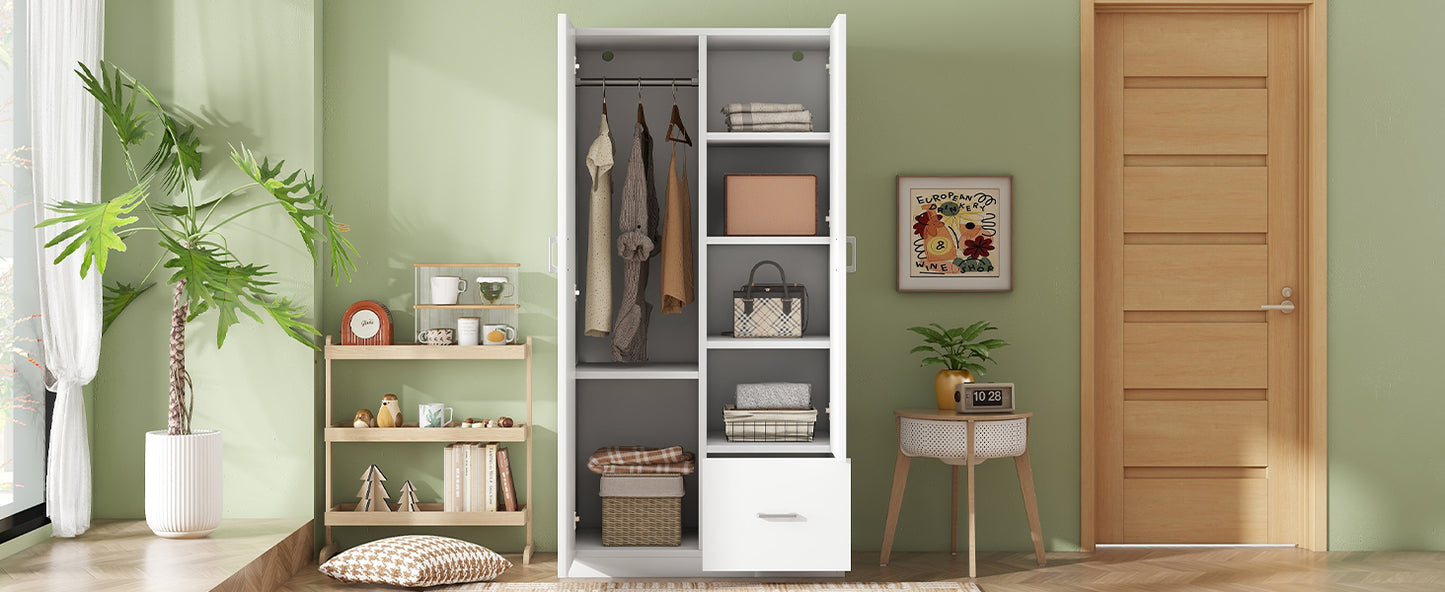 Wooden cabinet with double doors. (5 fixed shelves).