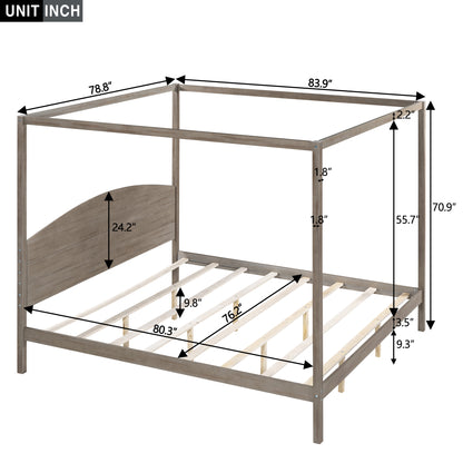 Cama con dosel tamaño king con cabecero y patas de apoyo, color marrón