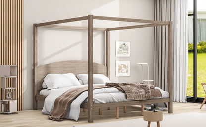 King Size Canopy Platform Bed with Headboard.