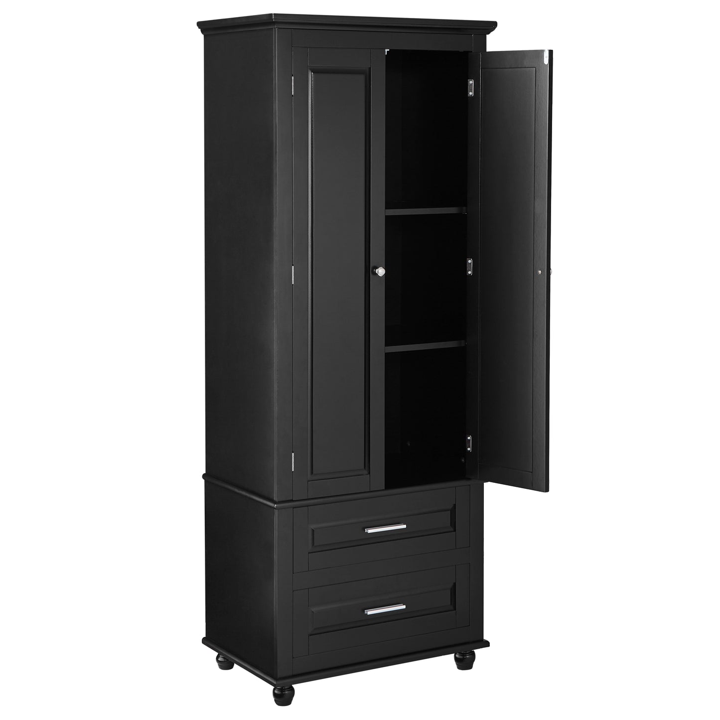 Large storage cabinet with two drawers.