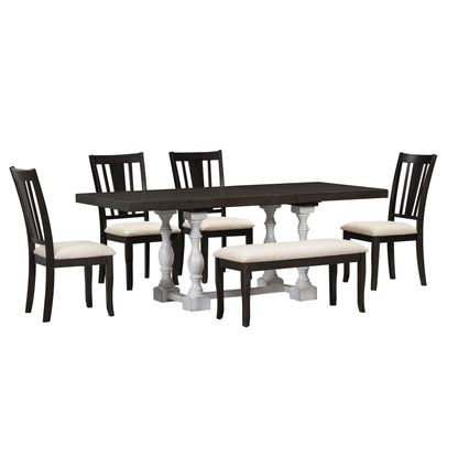 kitchen table set with 1 bench and 4 chairs (6 pieces)