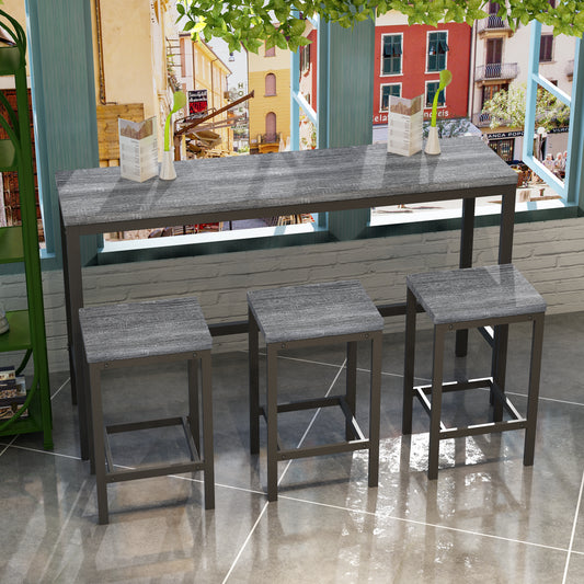 Modern Dining Table Pub Table Long Dining Table with 3 Stools