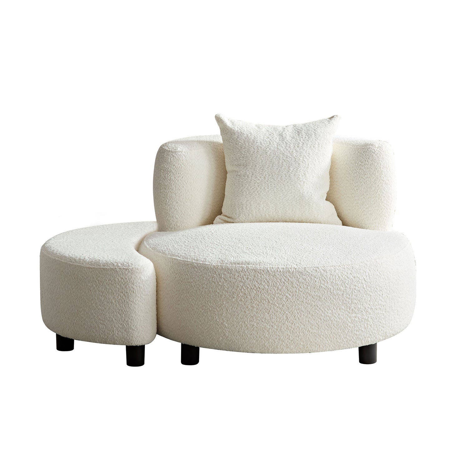 Sillón moderno, sofá individual de tela de felpa con reposapiés otomano, sillón cómodo para sala de estar, dormitorio y oficina, beige