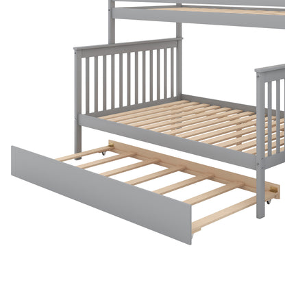 Bunk Bed with Trundle and Staircase Gray