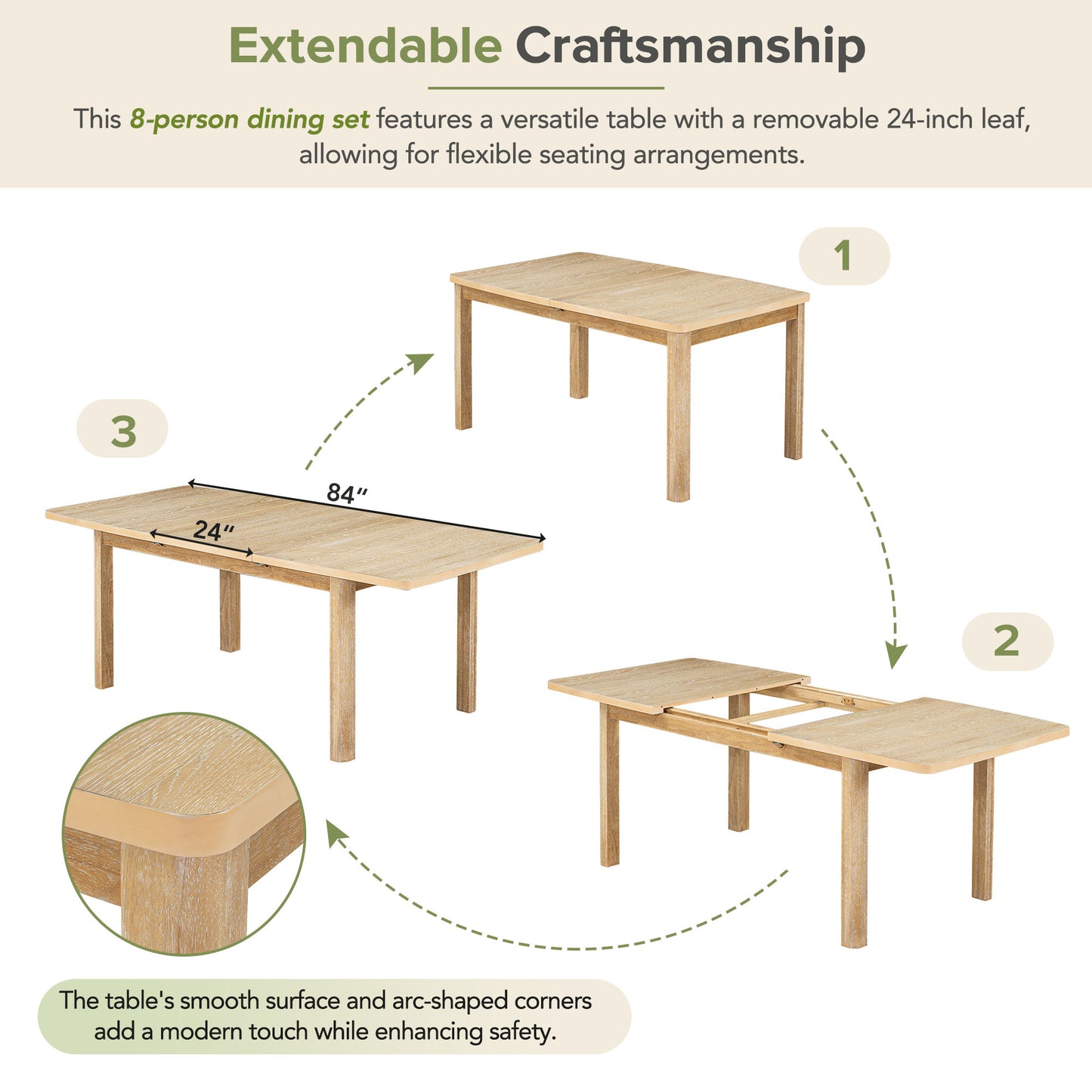 Extendable Dining Table Set (9 Pieces)