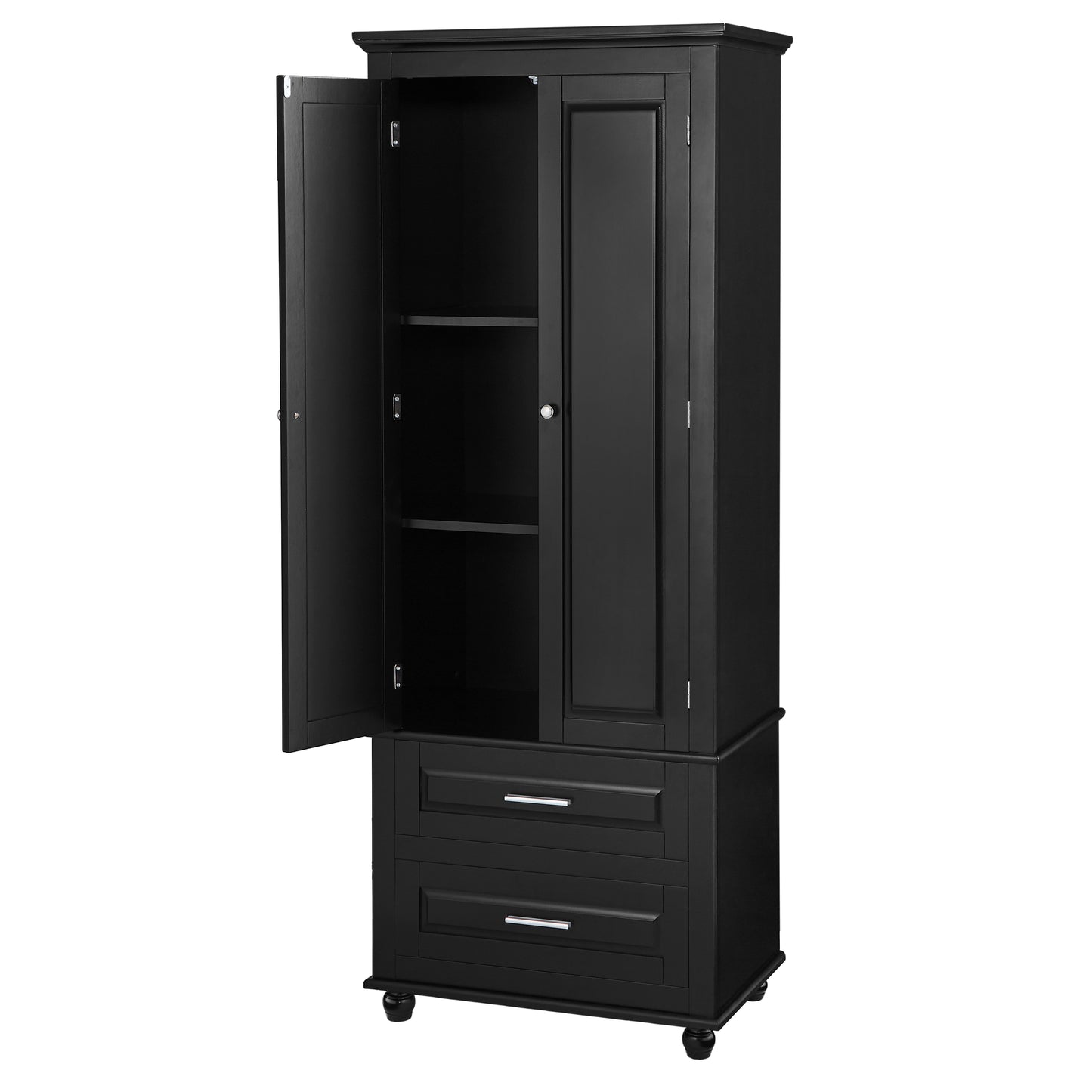 Large storage cabinet with two drawers.