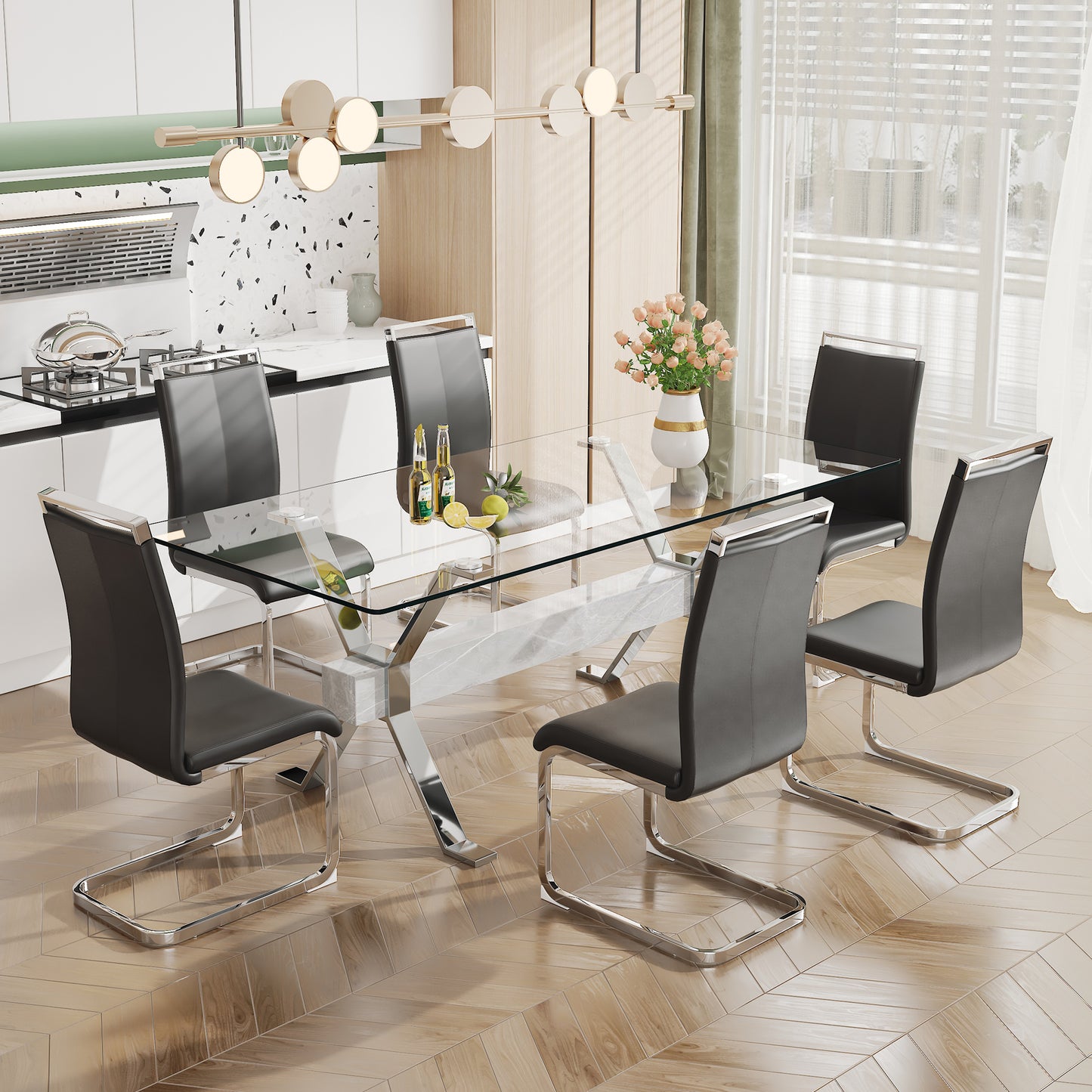 Modern Tempered Glass Dining Table 79"x39"x30" 1105