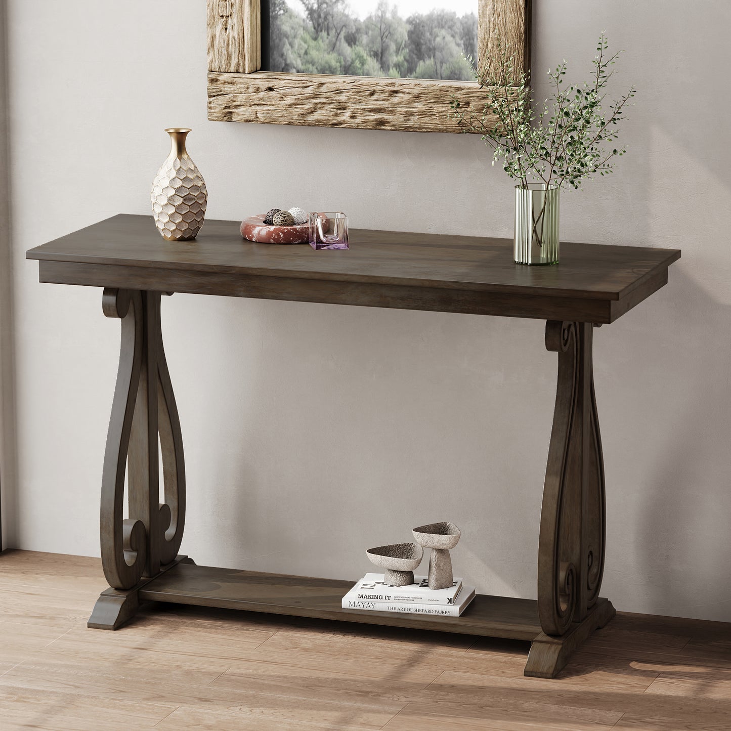 48 inch rustic vintage console table.