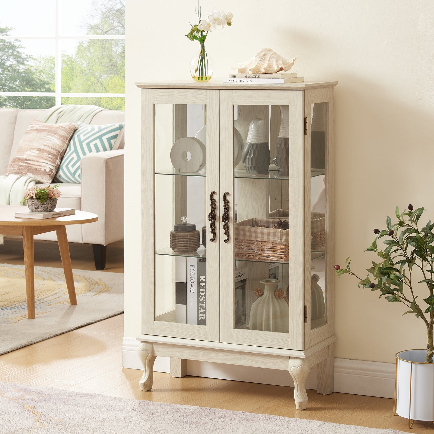 Armoire à double porte avec panneau arrière rétro miroir de porte en verre trempé .