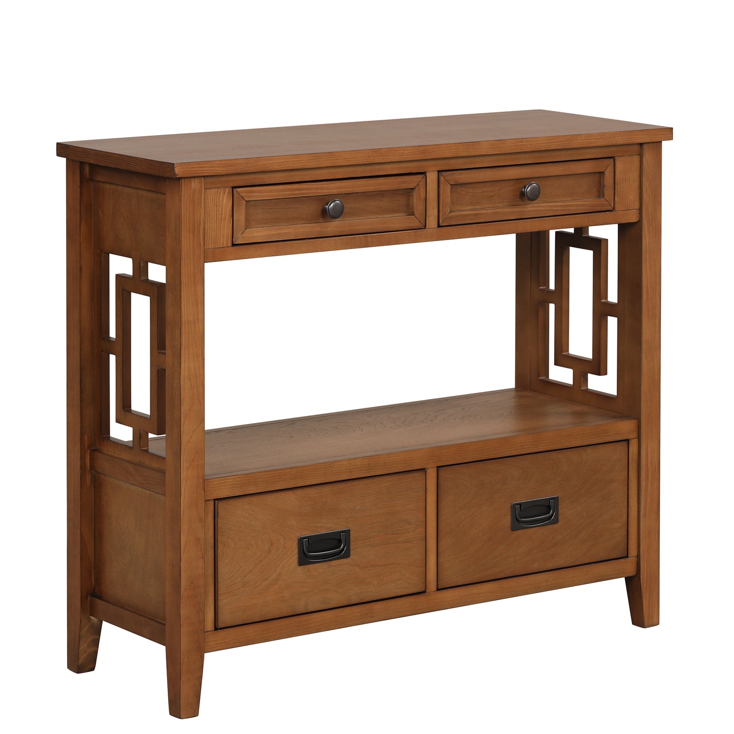 Pine wood entryway console table with 4 drawers