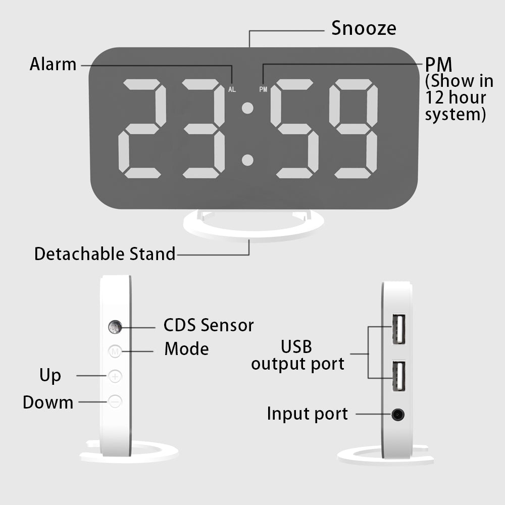 Clocks/dials with LED and mirror 