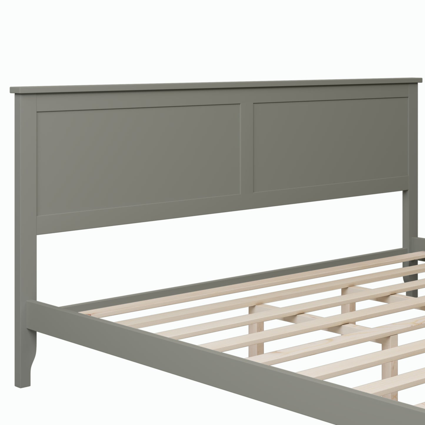 Cama King moderna de madera maciza gris con plataforma