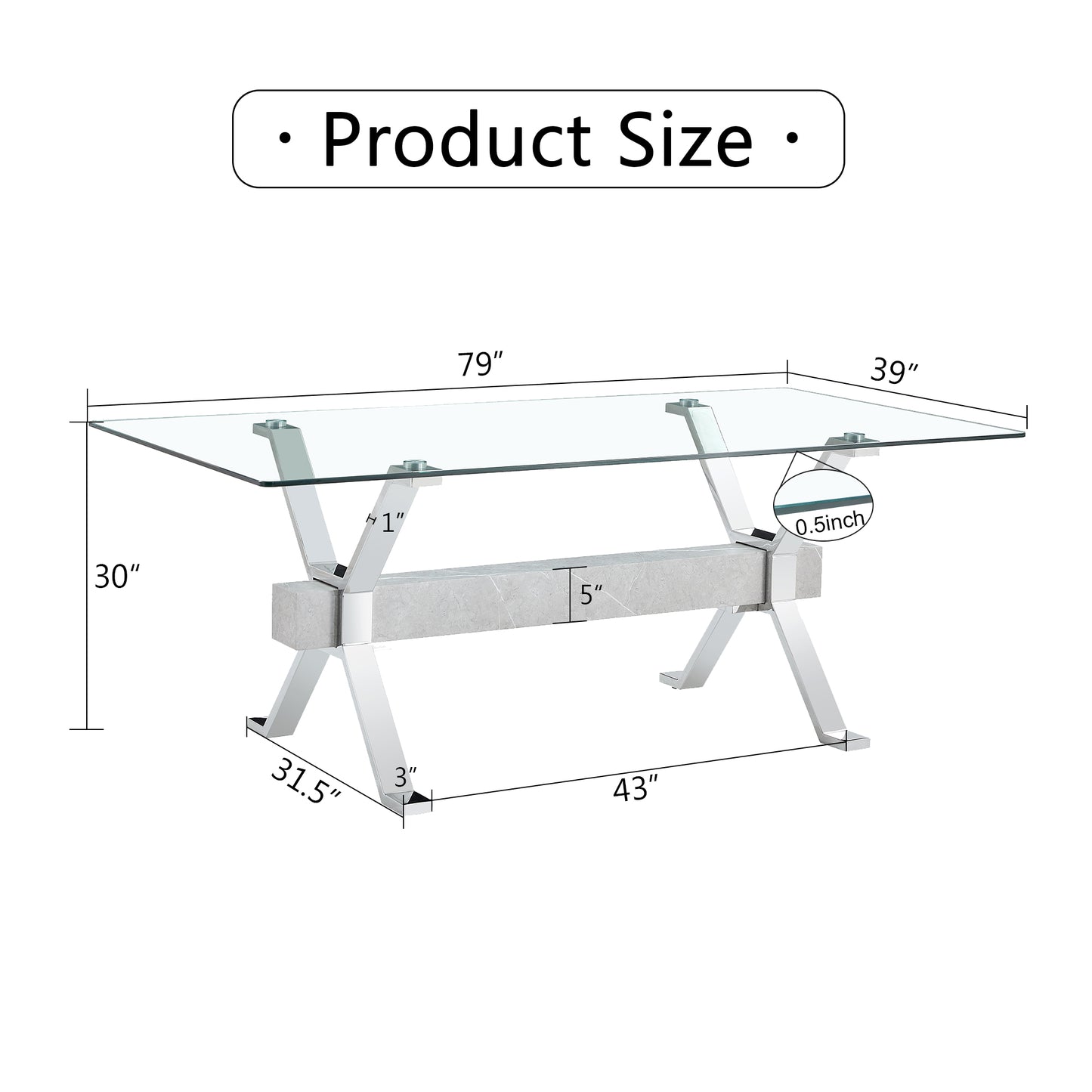 Modern Tempered Glass Dining Table 79"x39"x30" 1105