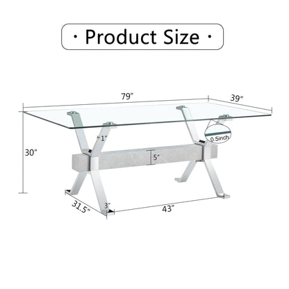 Modern Tempered Glass Dining Table 79"x39"x30" 1105