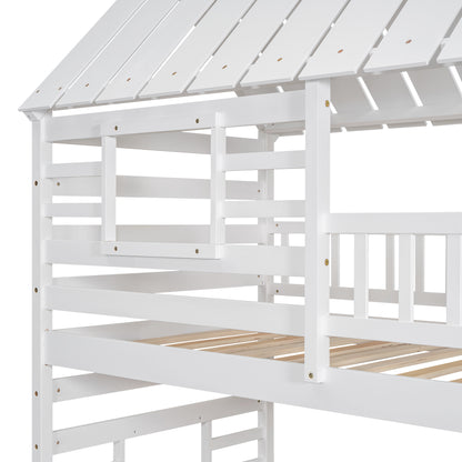 Twin House bunk bed with trundle bed and pull-out storage stairs.