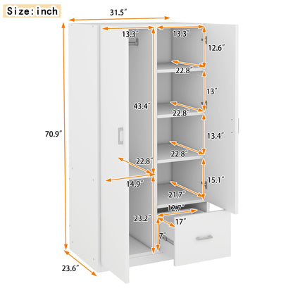 Armoire en bois avec portes doubles. (5 étagères fixes).