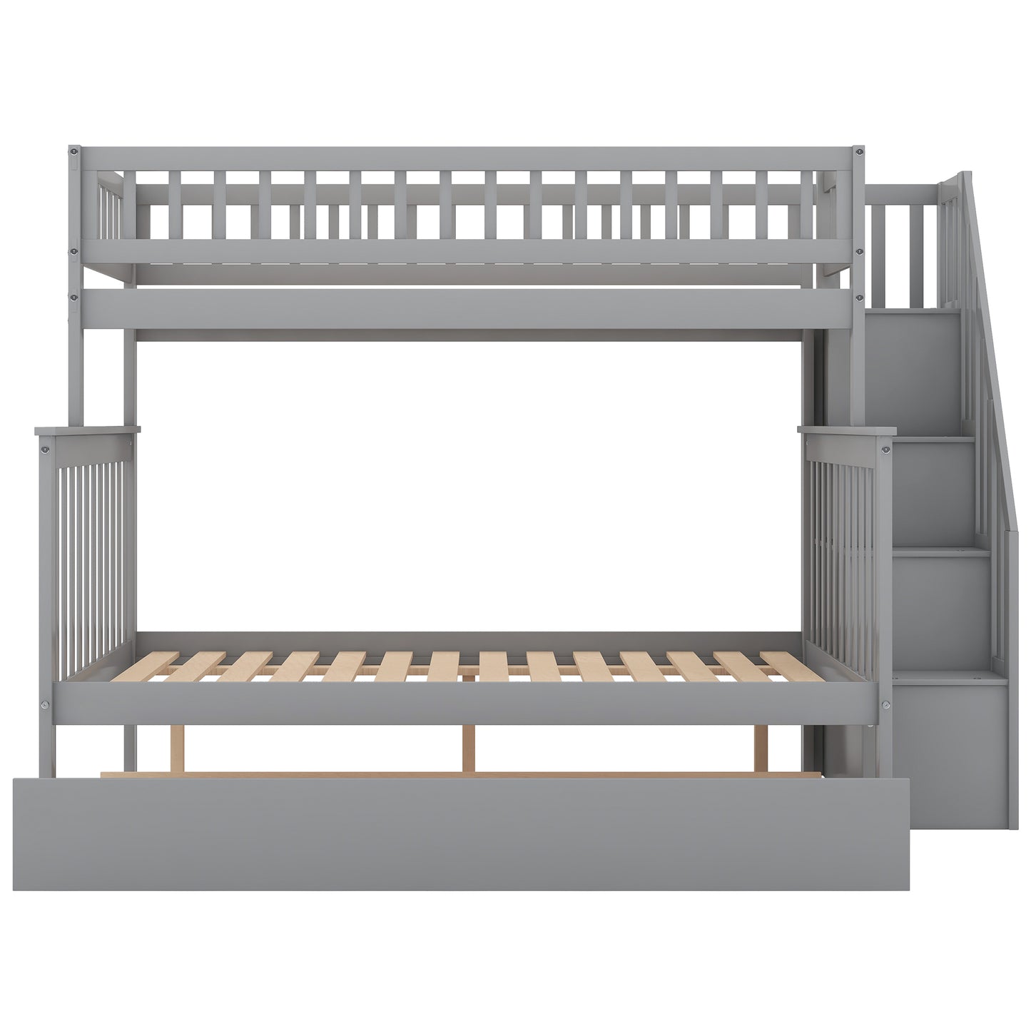 Bunk Bed with Trundle and Staircase Gray