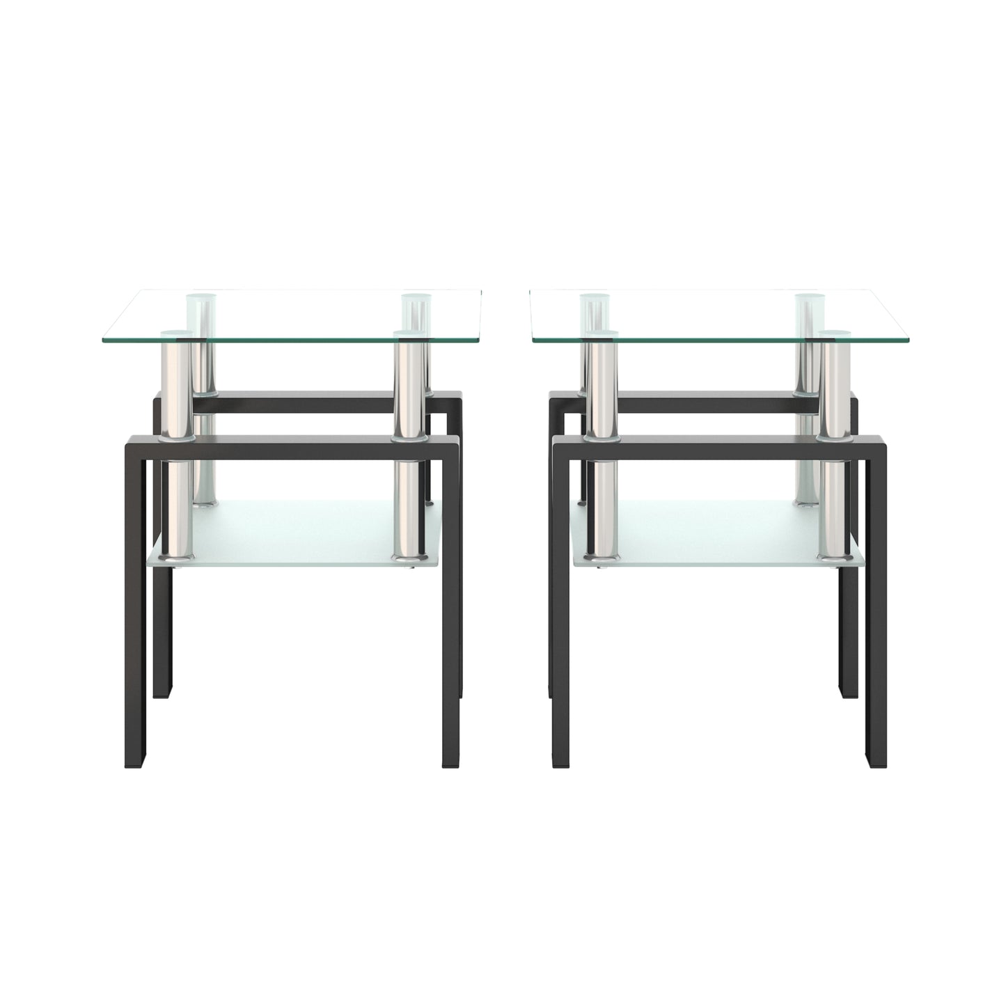 Set of two modern tempered glass side tables