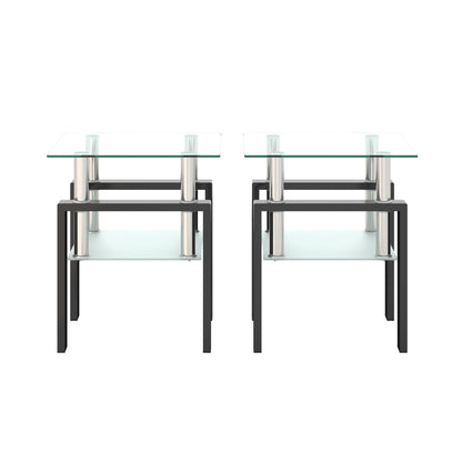 Set of two modern tempered glass side tables