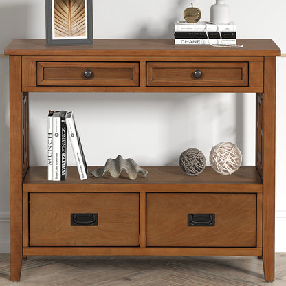 Pine wood entryway console table with 4 drawers