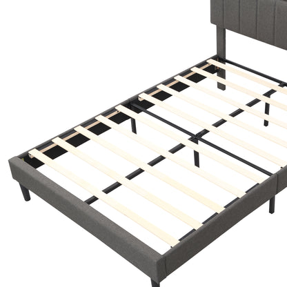 Cama de plataforma tapizada de tamaño completo con cabecera de almacenamiento (con puertos USB)