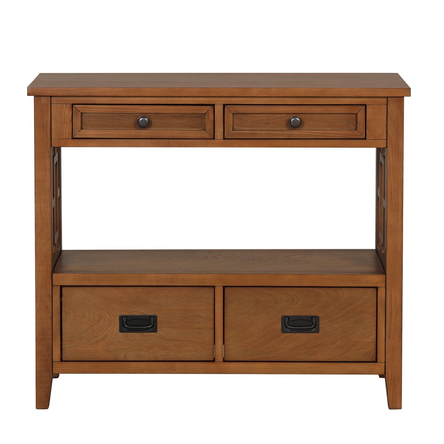 Pine wood entryway console table with 4 drawers