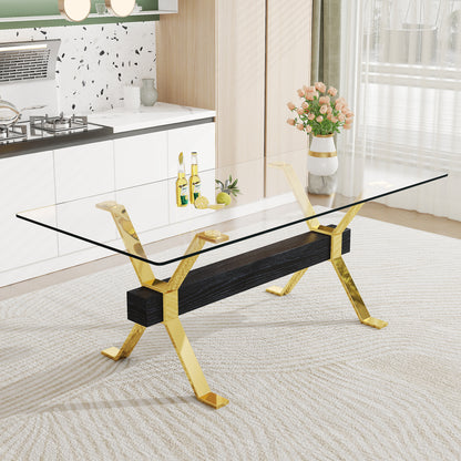 Modern tempered glass dining table.