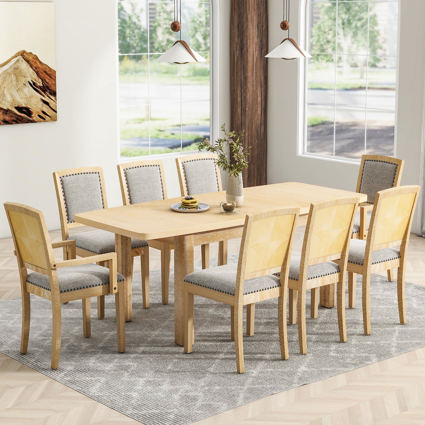 Juego de mesa de comedor extensible (9 piezas)