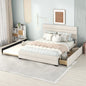 Cama Queen tapizada con plataforma, cama nido doble y dos cajones en color beige