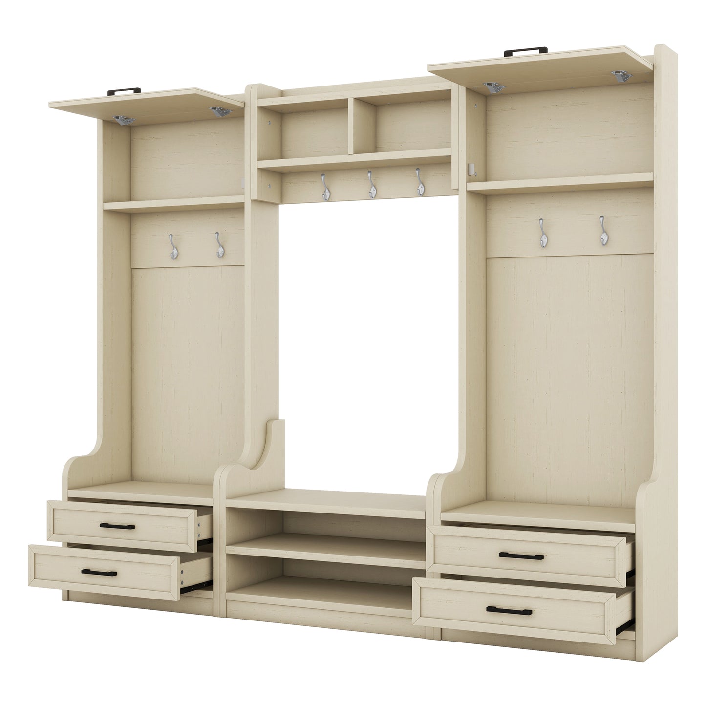 Large four-in-one piece of furniture with drawers and cabinets.