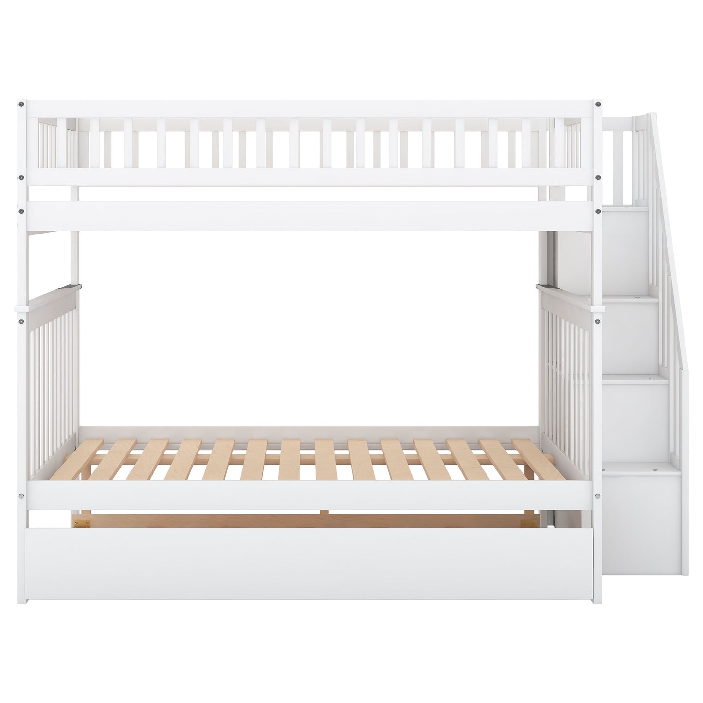 Cama matrimonial con cama nido y escalera blanca