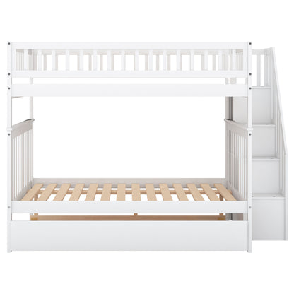 Cama matrimonial con cama nido y escalera blanca