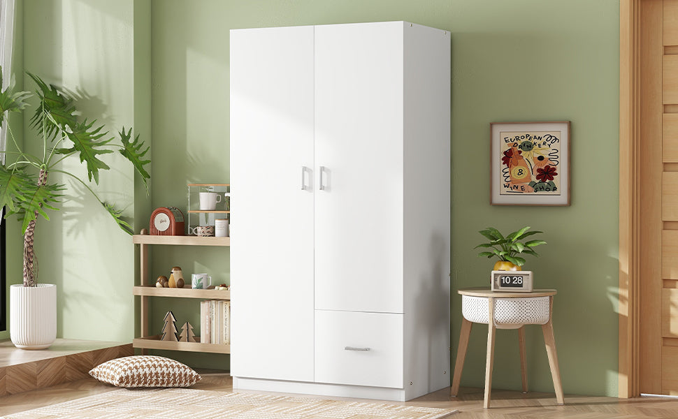 Wooden cabinet with double doors. (5 fixed shelves).