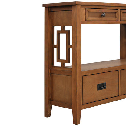 Pine wood entryway console table with 4 drawers