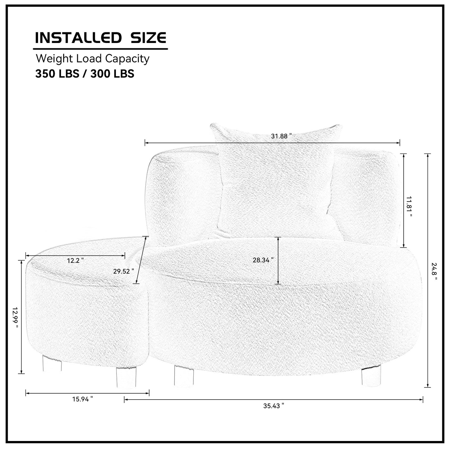 Sillón moderno, sofá individual de tela de felpa con reposapiés otomano, sillón cómodo para sala de estar, dormitorio y oficina, beige