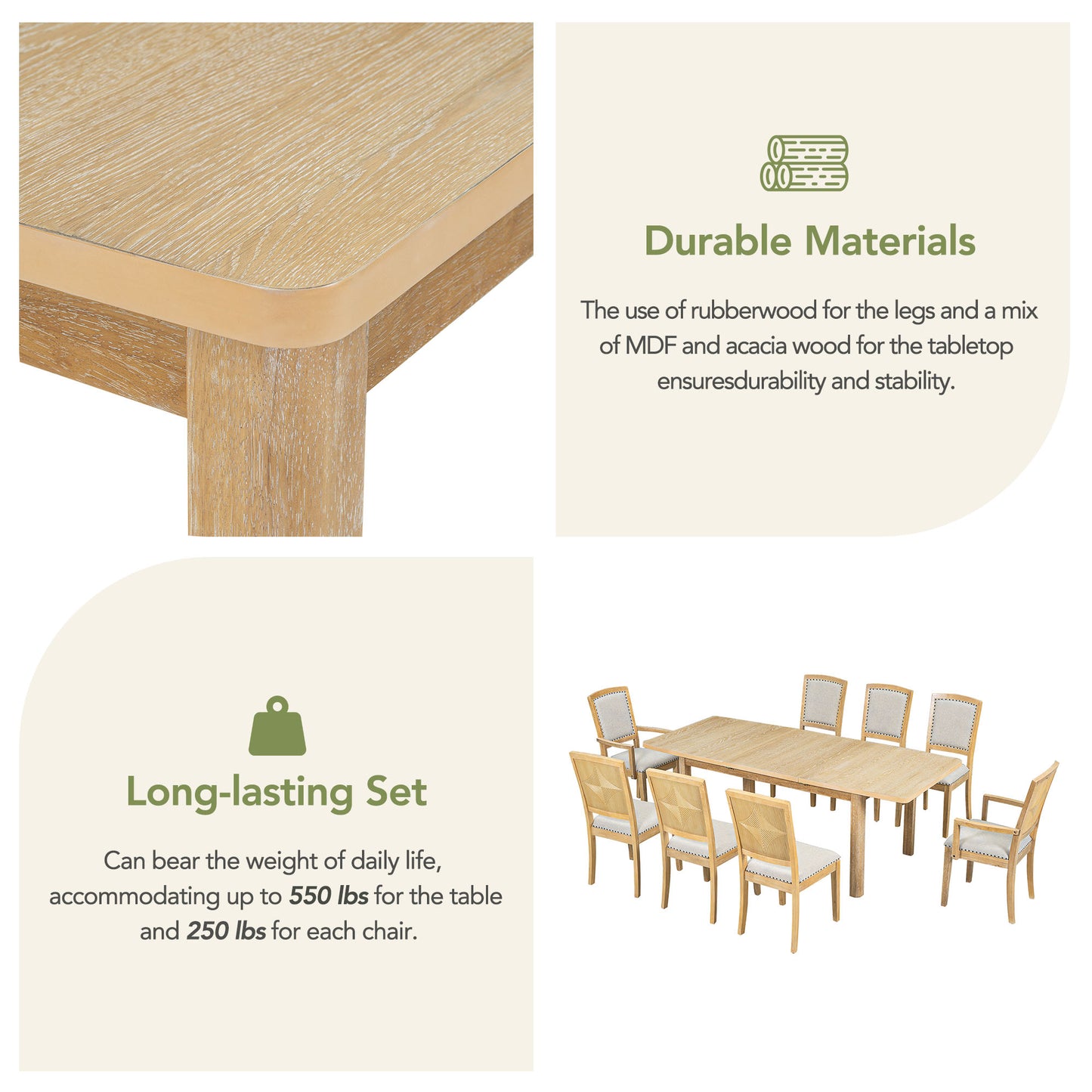 Extendable Dining Table Set (9 Pieces)