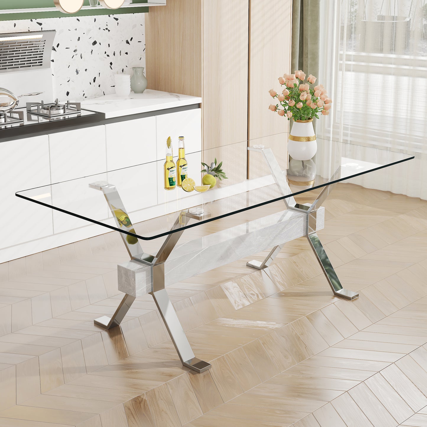 Modern Tempered Glass Dining Table 79"x39"x30" 1105