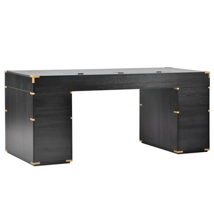 Classic and traditional 70 inch executive desk with metal trim.