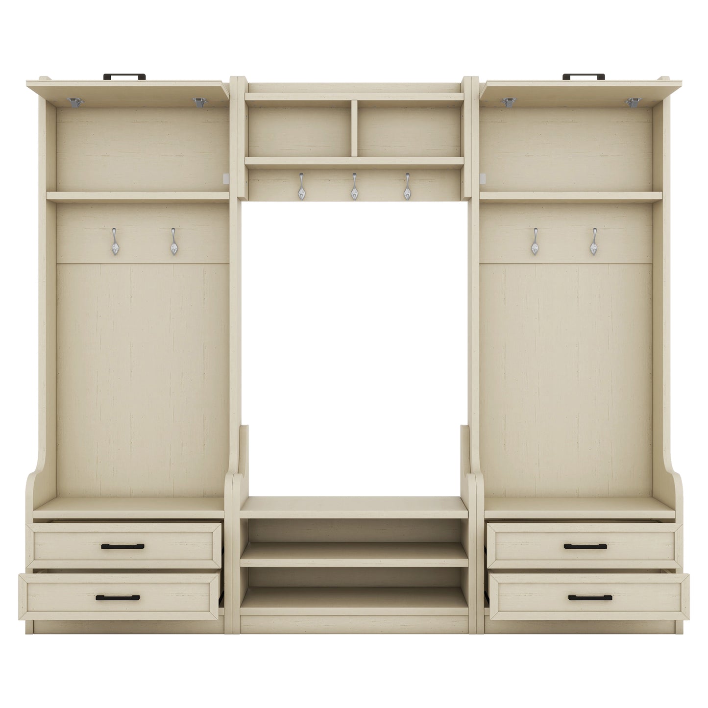 Large four-in-one piece of furniture with drawers and cabinets.