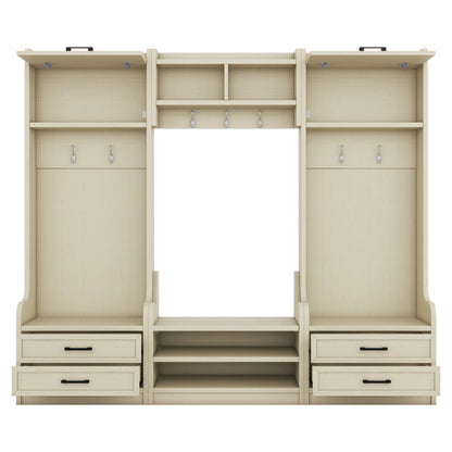 Large four-in-one piece of furniture with drawers and cabinets.