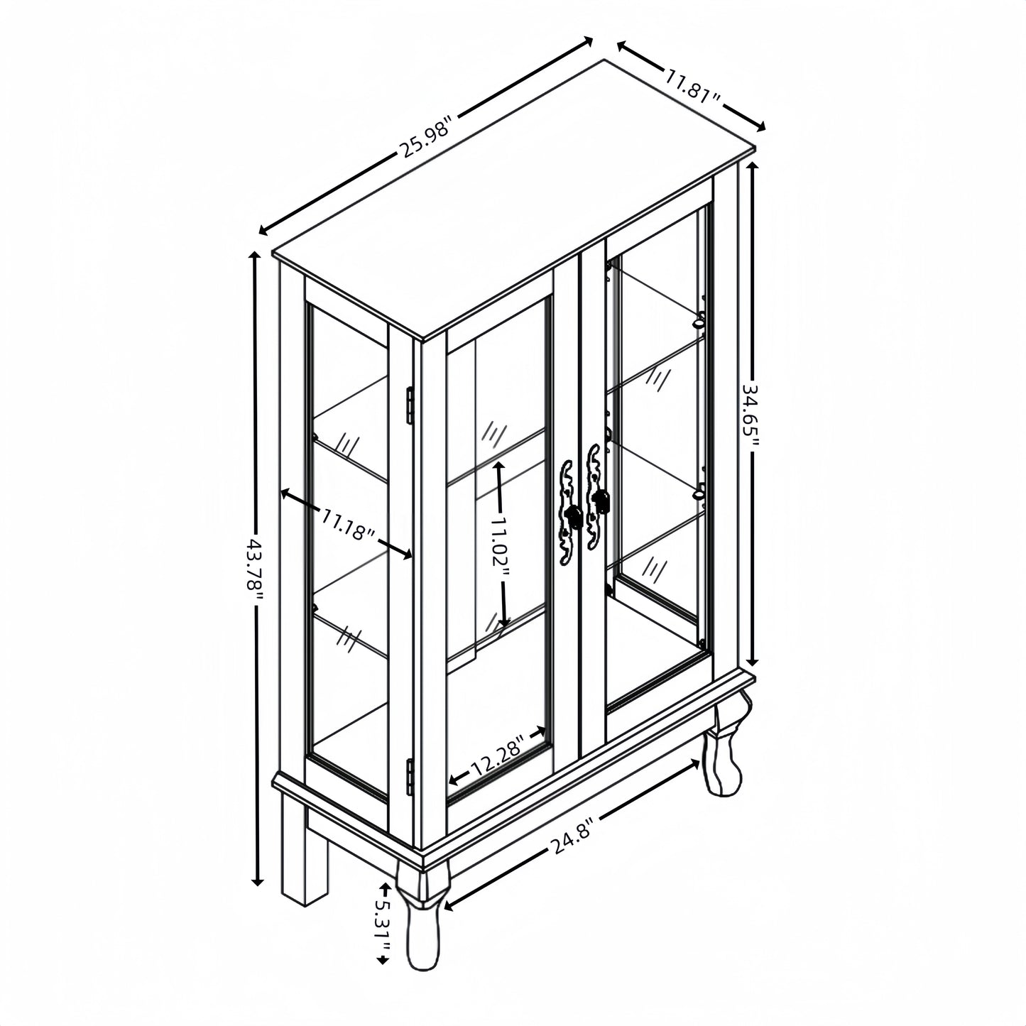 Armoire à double porte avec portes vitrées trempées.