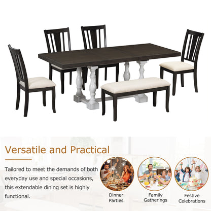 kitchen table set with 1 bench and 4 chairs (6 pieces)