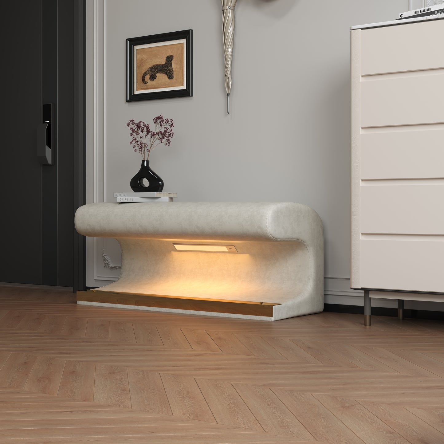 Otomana con luz LED con sensor para entrada, sala de estar, dormitorio y extremo de la cama (beige)