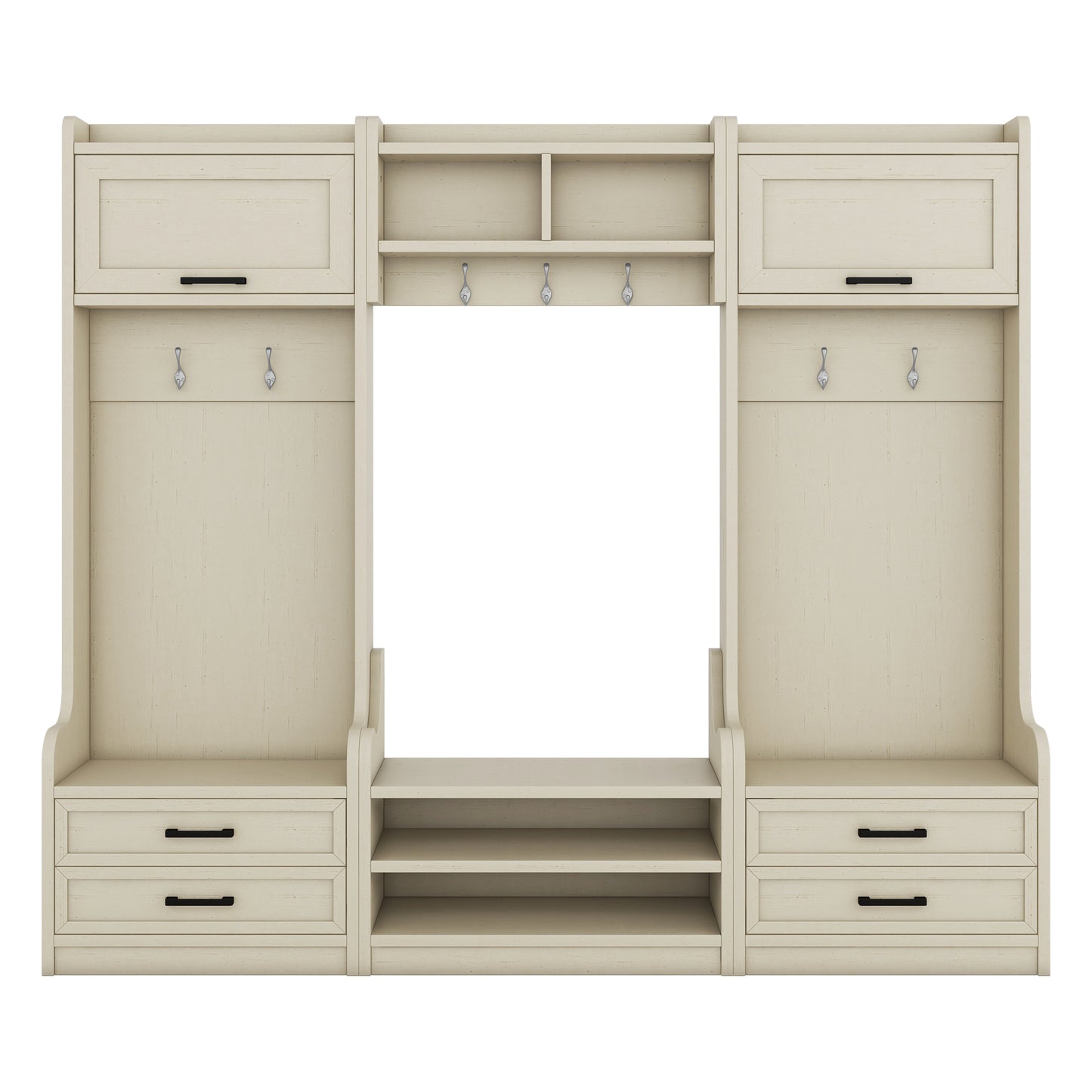 Large four-in-one piece of furniture with drawers and cabinets.