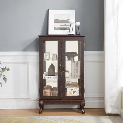 Double door wardrobe with tempered glass mirrored back panel.