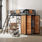 Lit double loft avec bureau en forme de L et garde-robe, noir