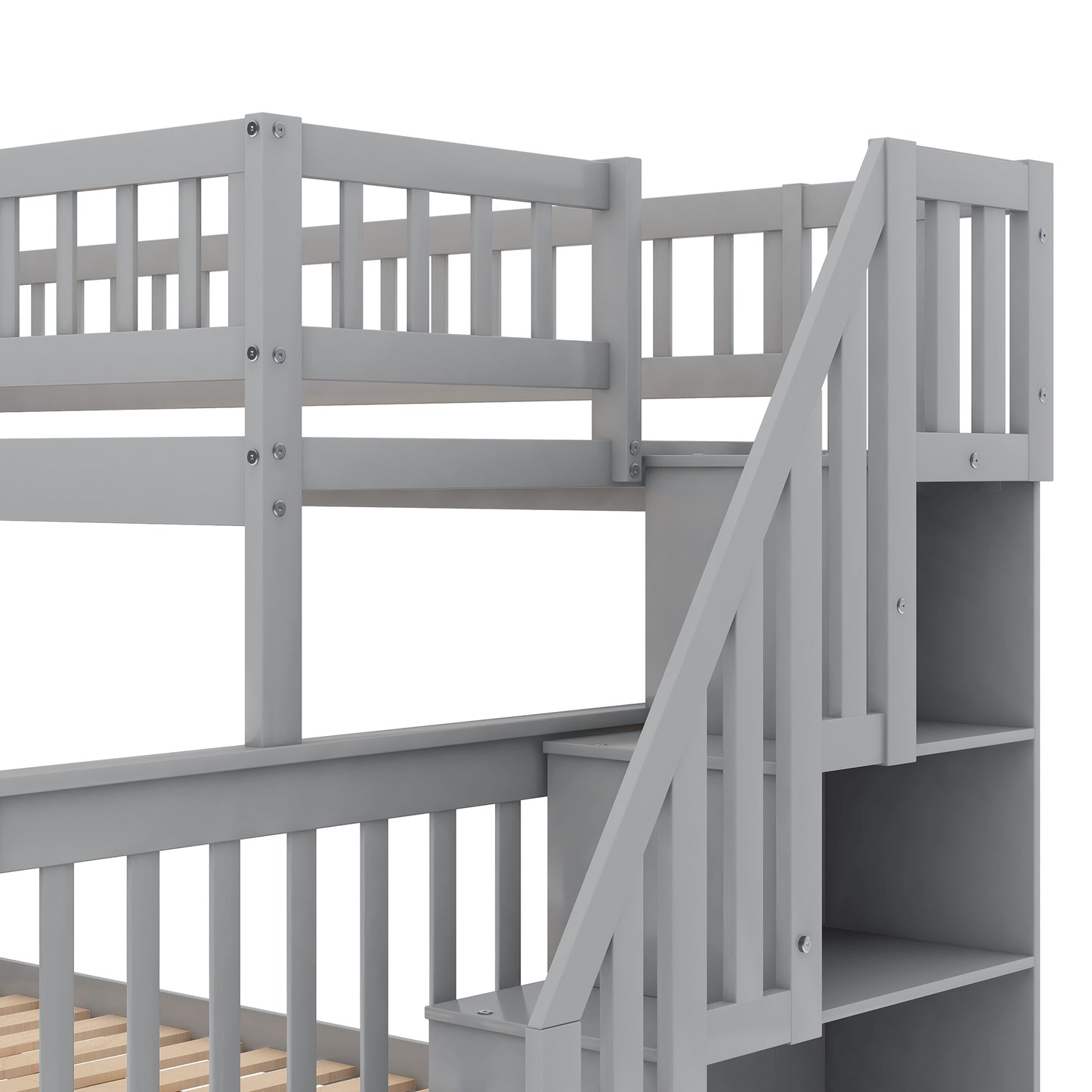 Bunk Bed with Trundle and Staircase Gray