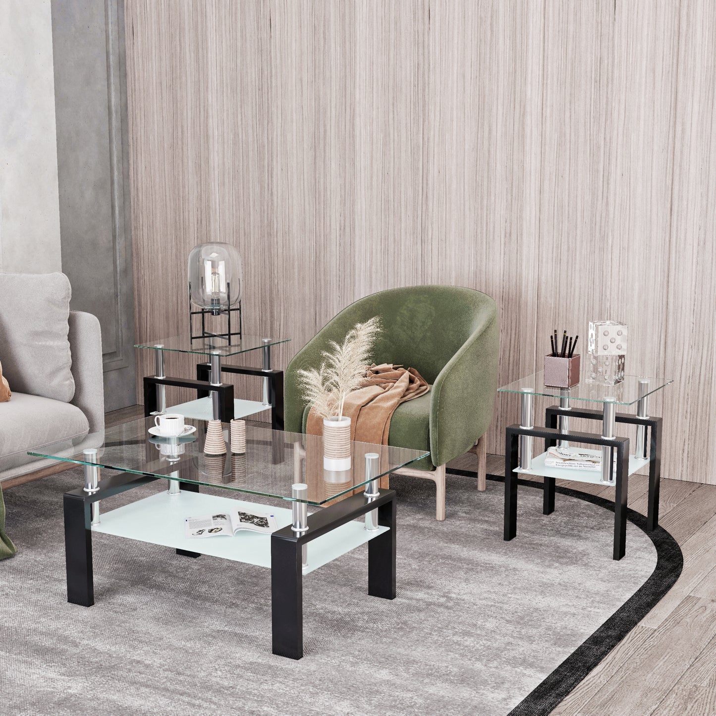 Ensemble de deux table d'appoints modernes en verre trempé