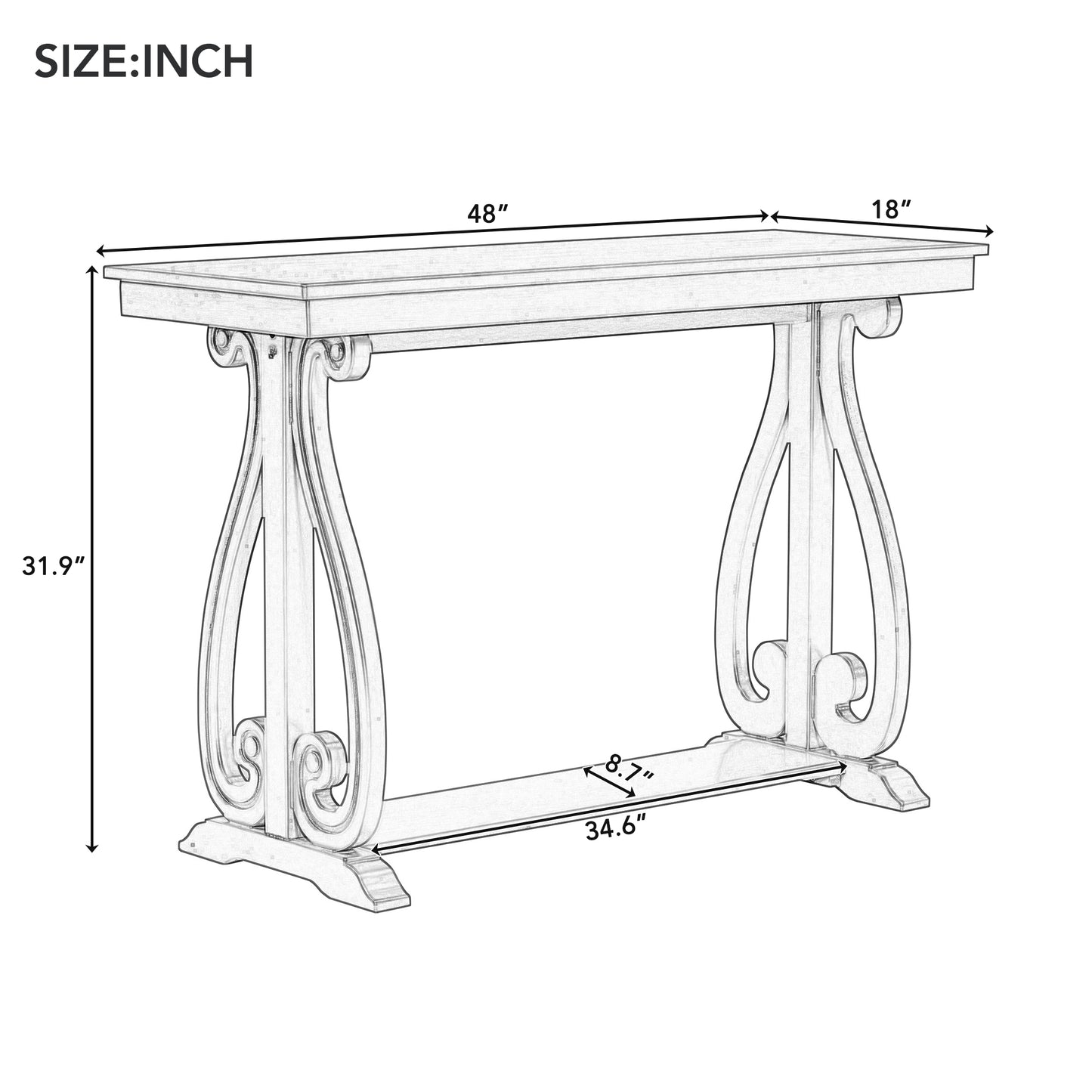 48 inch rustic vintage console table.