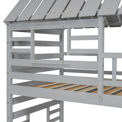 Twin House bunk bed with truncated and sliding storage staircase.